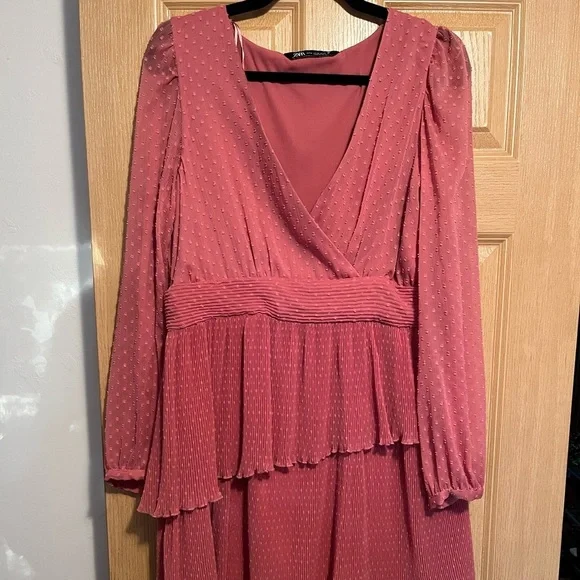 Zara Pink Surplice Ruffle Polka Dot Mini Dress - Picture 5 of 15